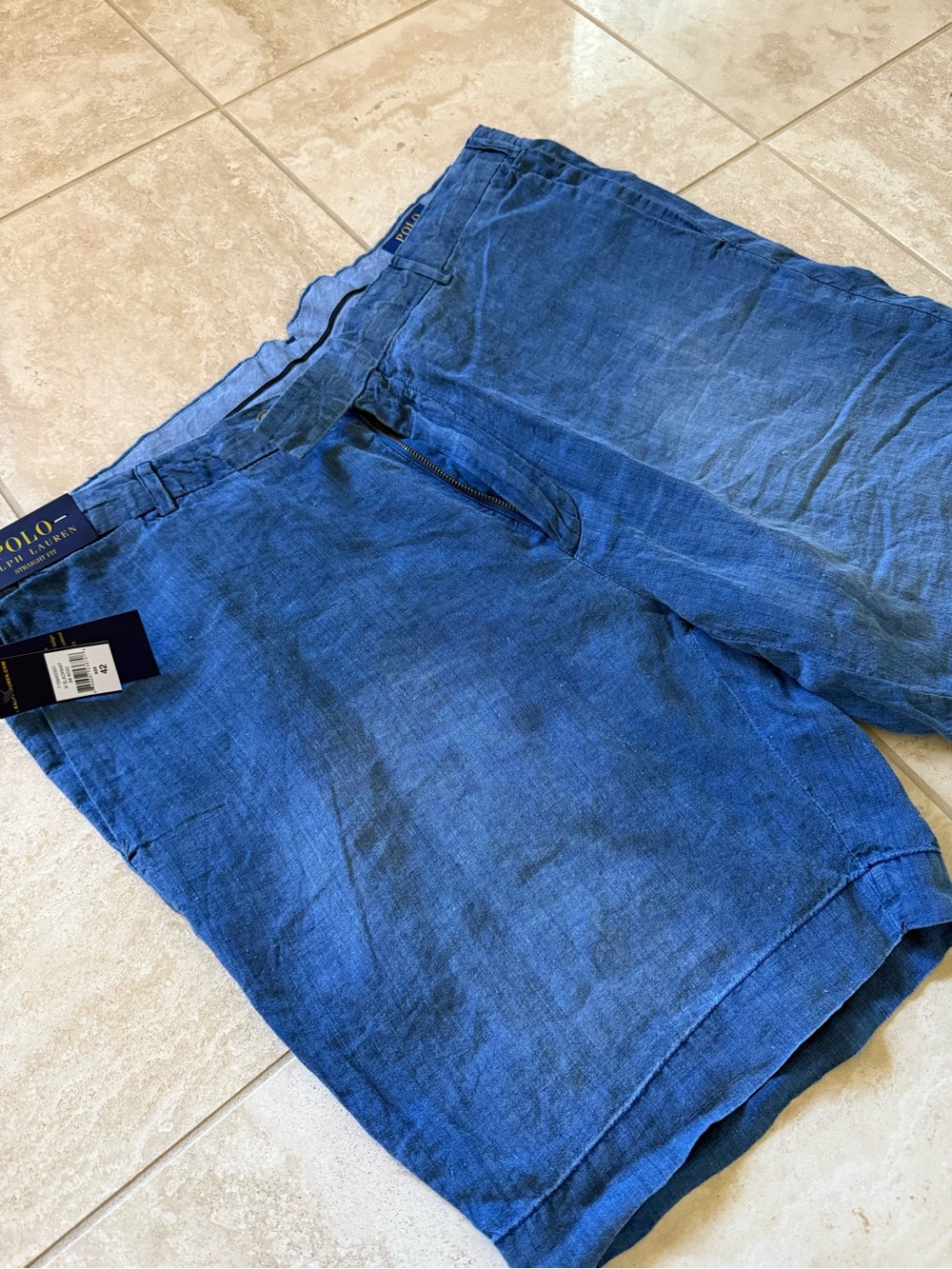 NWT POLO Ralph Lauren Linen Shorts Straight Fit 9" inseam Size 42 Indigo